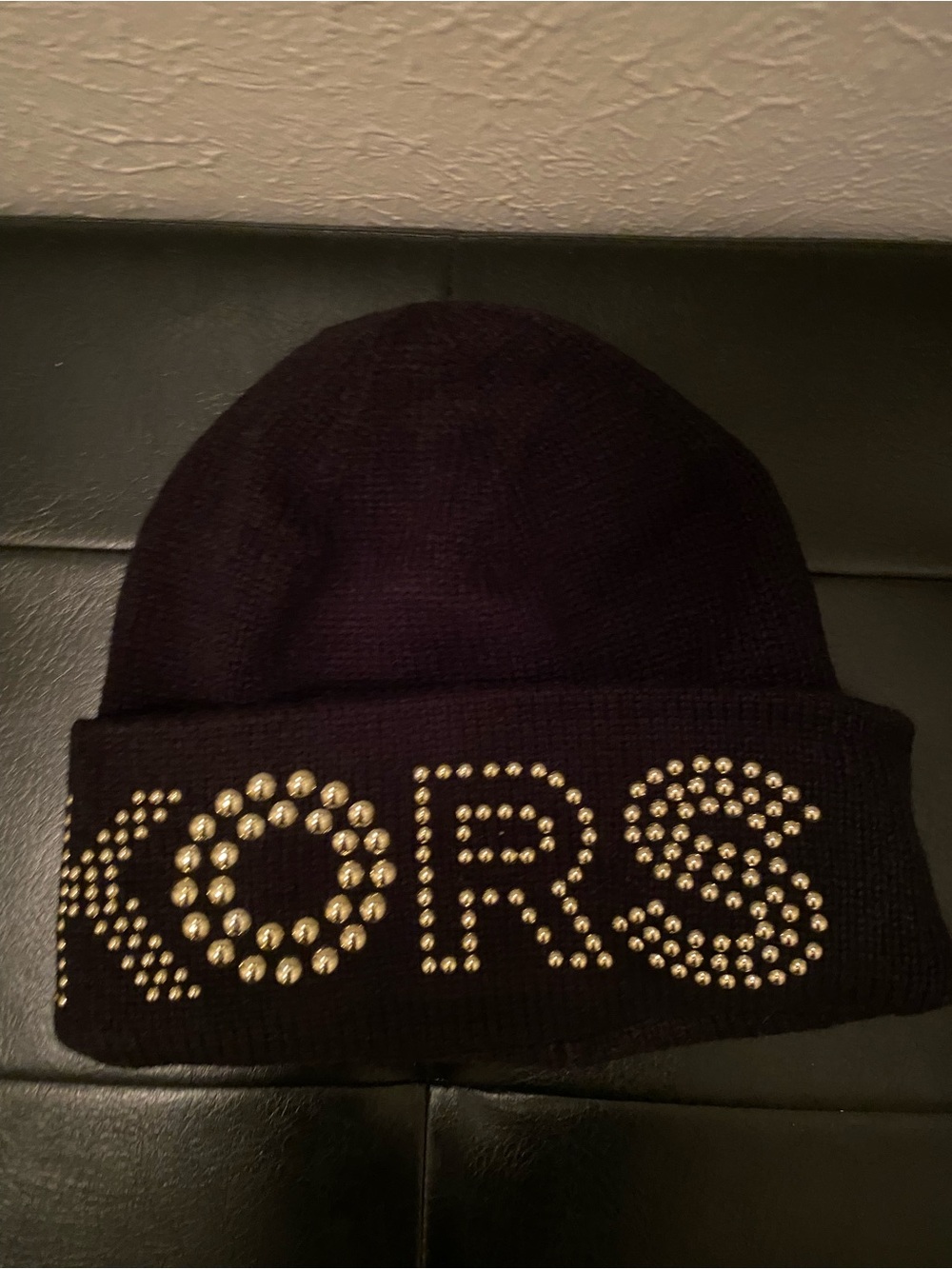 Michael Kors Black Beanie with Gold Stud Logo